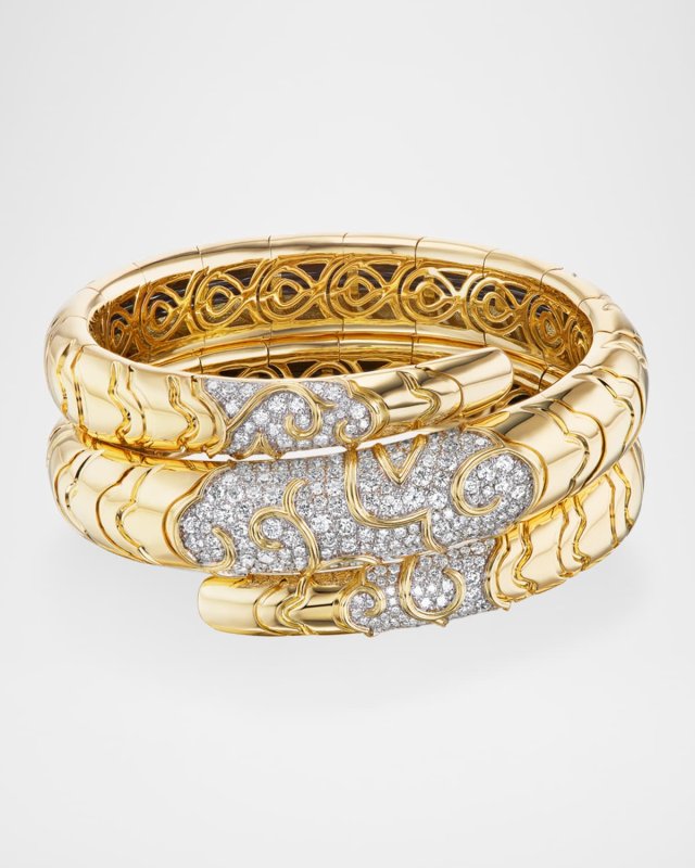 18K Yellow Gold Onda Diamond Triple Wrap Bracelet